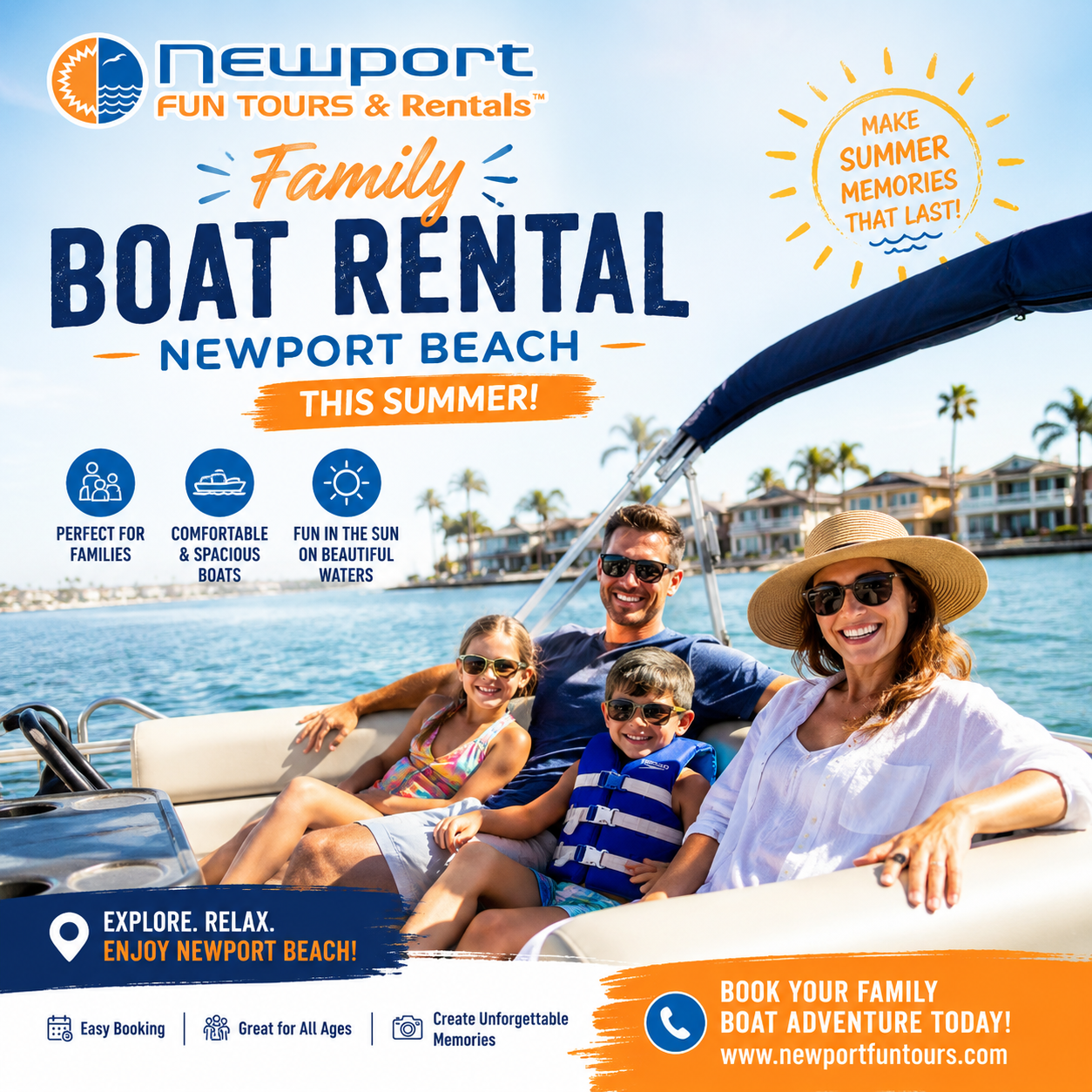 family boat rental newport beach summer